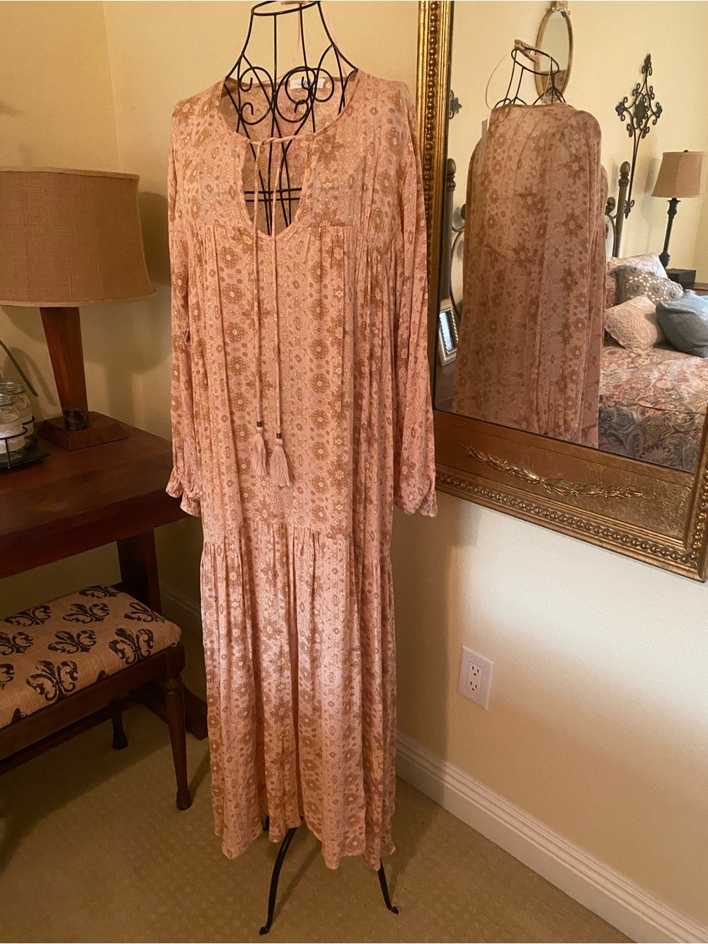 Boho Tassel Tie Maxi Dress in Dusty rust color can be for maternity or casual